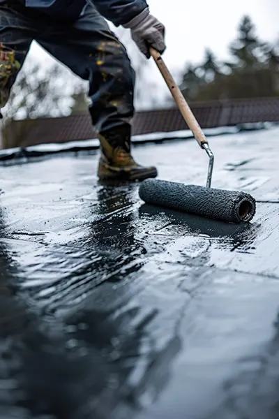 poniendo alquitran para impermeabilizar una cubierta poniendo alquitran para impermeabilizar una cubierta